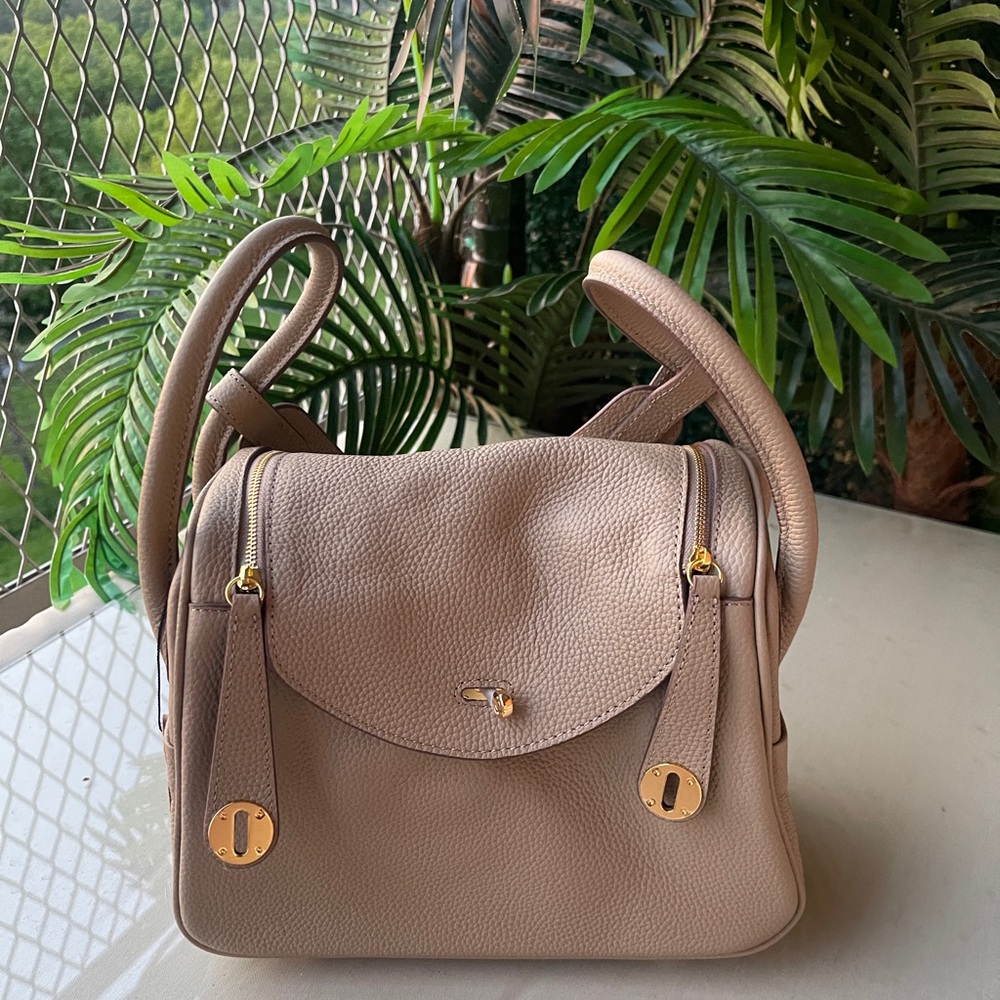 Leather Crossbody Shoulder Top Handle Bag - Taupe